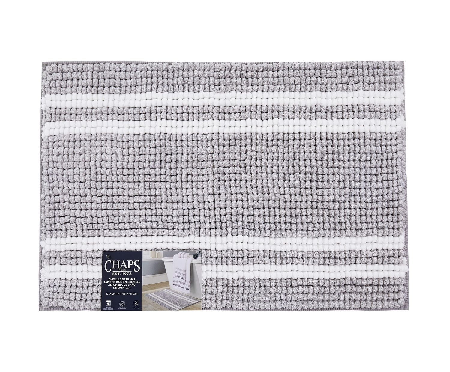 Chaps Luxury Bath Rug - Plush Comfort for Stylish Bathrooms, Grey, 17" x 24"