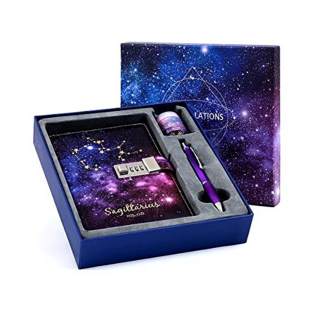 Caja de regalo con diario de bloqueo de constelaciones estrelladas, con bolígrafo y cintas para niños, niñas, chicos y mujeres. El mejor diario de viaje de lujo, perfecto para aniversario, cumpleaños