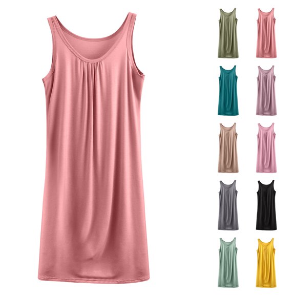 QSXADF Women's Nightgowns Sleep Shirts Sleepwear Dress Nightdress Solid Sleeveless Tank Dress Knee Length Lightweight Women Summer Pajamas Soft Loungewear