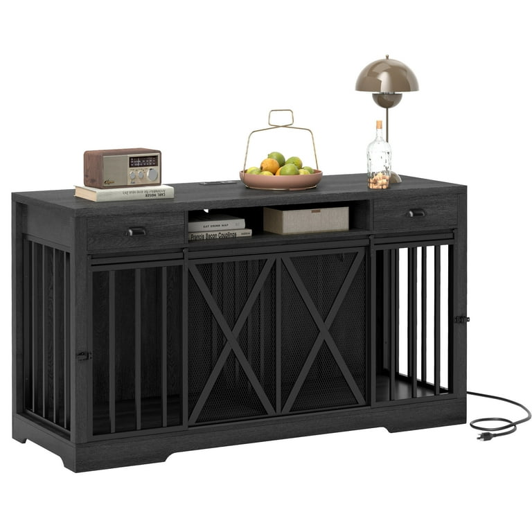 Uforic 63-Inch Dog Crate Furniture,TV Stand with Charging Station