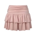 thumbnail image 6 of Arlun Women's Layered Ruffle Mini Skort Skirt Ruched Fold Low Waist Stretchy Cute Cake Skirts with Shorts Underneath Solid Color Soft Comfort Layered Y2k Style Summer Skorts Pink L, 6 of 7