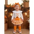 thumbnail image 4 of RUINIXCW Newborn Baby Girl My First Halloween Outfit Infant Girl Fall Winter Clothes Pumpkin Embroidery Long Sleeve Romper Plaid Skirt Headband Socks, 4 of 10