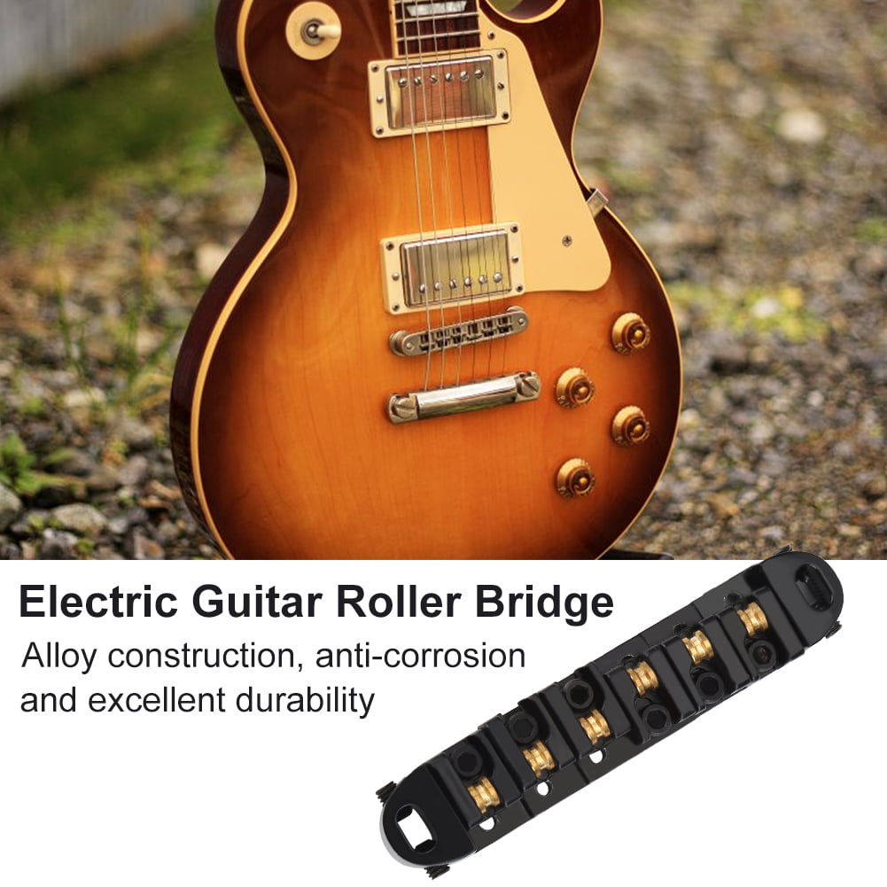 Guitar Roller Saddle Bridge Alloy 6-String Guitar Bridge with Studs Wrench Replacement Part for LP Style Electric Guitar
