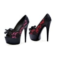 thumbnail image 2 of E-609-Valentina, 6" Lace Overlay Womens Peep Toe Pump. Black/Fuchsia / 6, 2 of 3