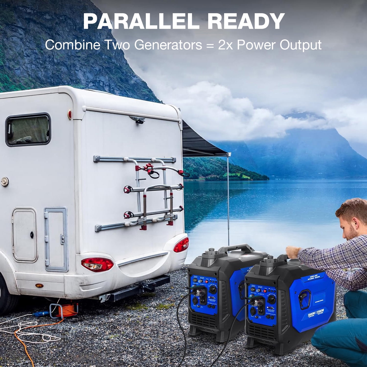 HYKOLITY 2500W Portable Generator Quiet Gas Inverter CO Detect 120V AC 12V DC Dual USB Parallel Ready Outdoor Camping Home Emergency Backup