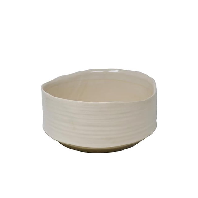 Benzara BM190212 Ceramic Bowl Shape Planter with Irregular Mouth Rim & Round Base - White - 10.75 x 10.75 x 5 in.