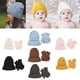 thumbnail image 2 of Black Gorro de lana tejido para bebé, conjunto de guantes cálidos de invierno, gorros de ganchillo de Color sólido, Kit de manoplas para niños, 2 of 5