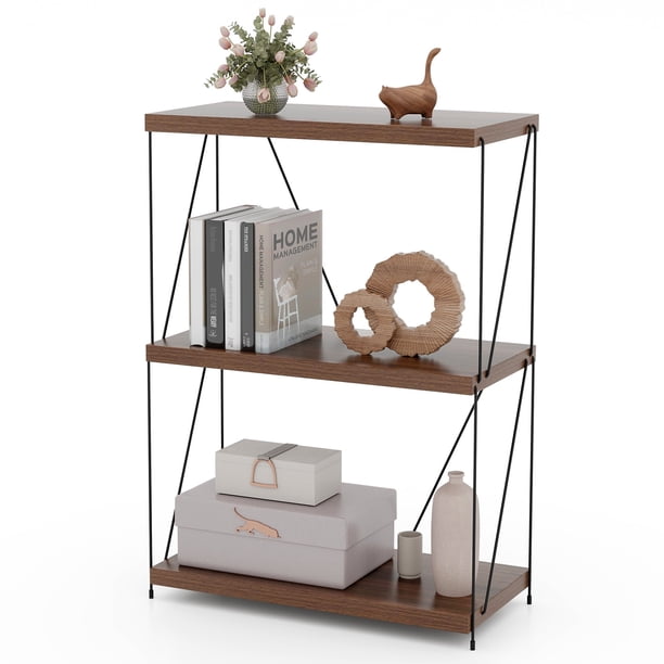 Costway Estantería Industrial De 2/3/4/5 Niveles, Organizador Independiente De Varios Niveles Con Marco De Metal, Estantería Multiusos Para Dormitorio, Sala De Estar, Oficina En Casa, Nogal