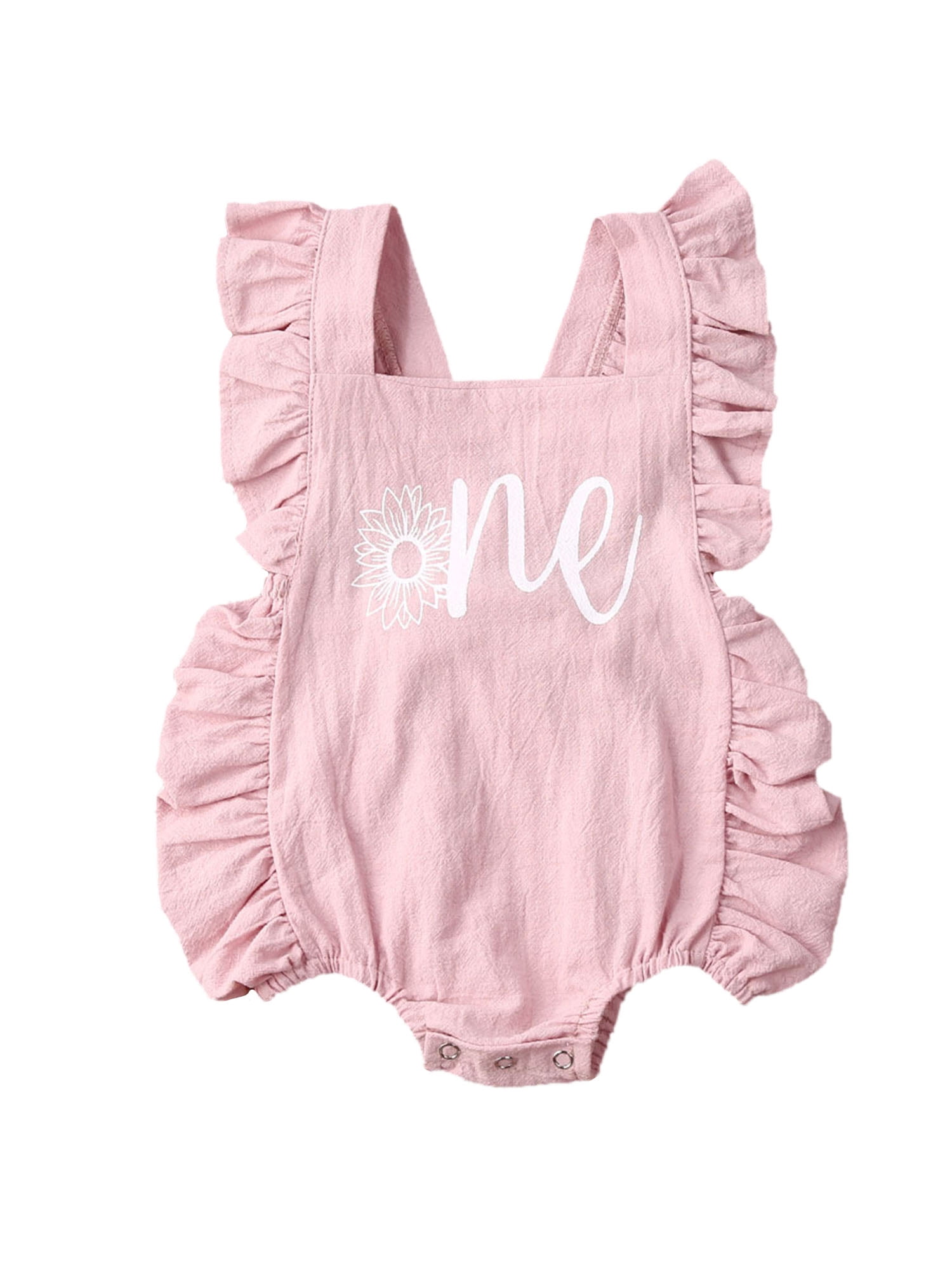 Newborn Baby Girl First Birthday Outfit Ruffle One Print Backless Jumpsuit Bodysuit 