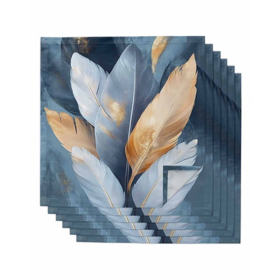 nqOlkjepod Blue Feather Cloth Napkins Set of 6 Reusable Dinner Napkins, Abstract Modern Golden Art Painting Textured Cocktail Napkin Washable Table Napkins for Wedding/Party/Baby Shower 20"x20"