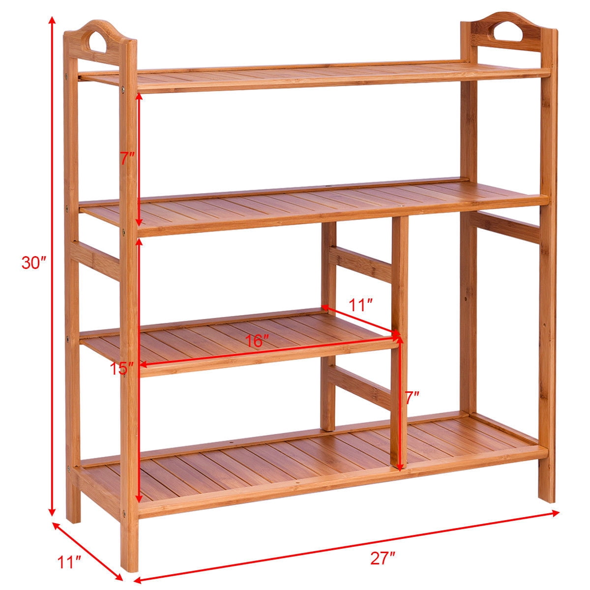 Gymax 4 Tier Multifunction Bamboo Shoe Rack Boot Tower Shelf Storage Organizer Stand