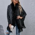 thumbnail image 7 of cllios Women Fashion Casual Knitted Leopard Print Faux Fur Collar Tassels Sweater Long Sleeve Cardigan Tops, 7 of 7