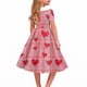 thumbnail image 3 of Vestido de manga corta con cuello en V para niña, estampado de manga corta, falda con cuello doblado y cintura mediana y grande, de poliéster., 3 of 6