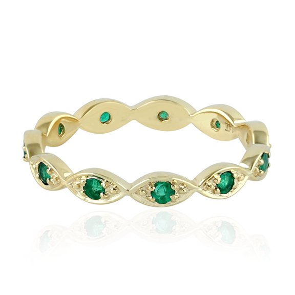 Handmade Solid 14k Yellow Gold Natural Emerald Minimal Band Ring Jewelry