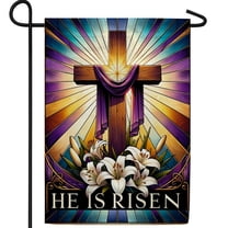 America Forever He is Risen Spring Easter Garden Flag, 12.5 x 18 inch Double Sided, Easter Cross and Lilies, Vertical Religious Easter Day Flag for Spring Outdoor and Outside Decoration