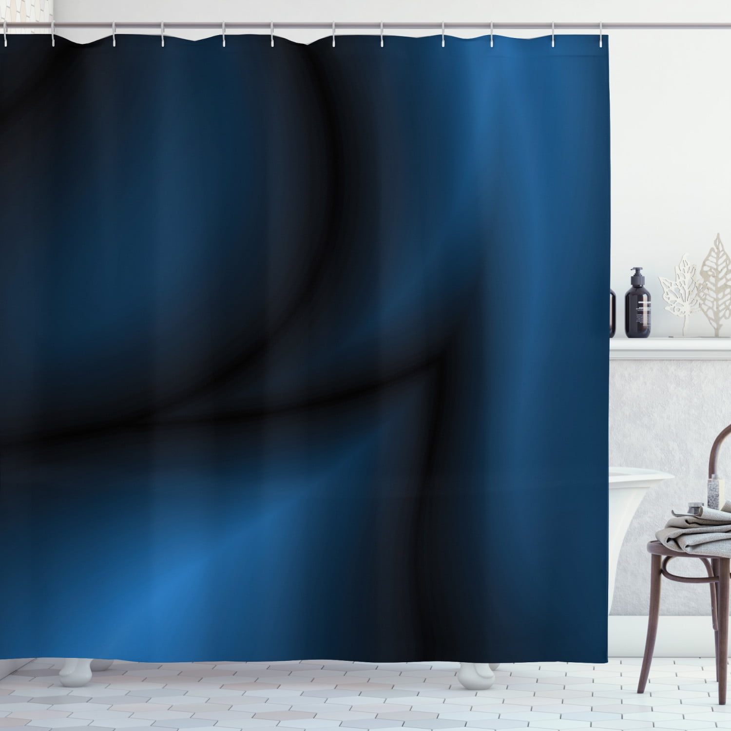 Navy Blue Shower Curtain, Deep in the Majestic Ocean Themed Dark Blue