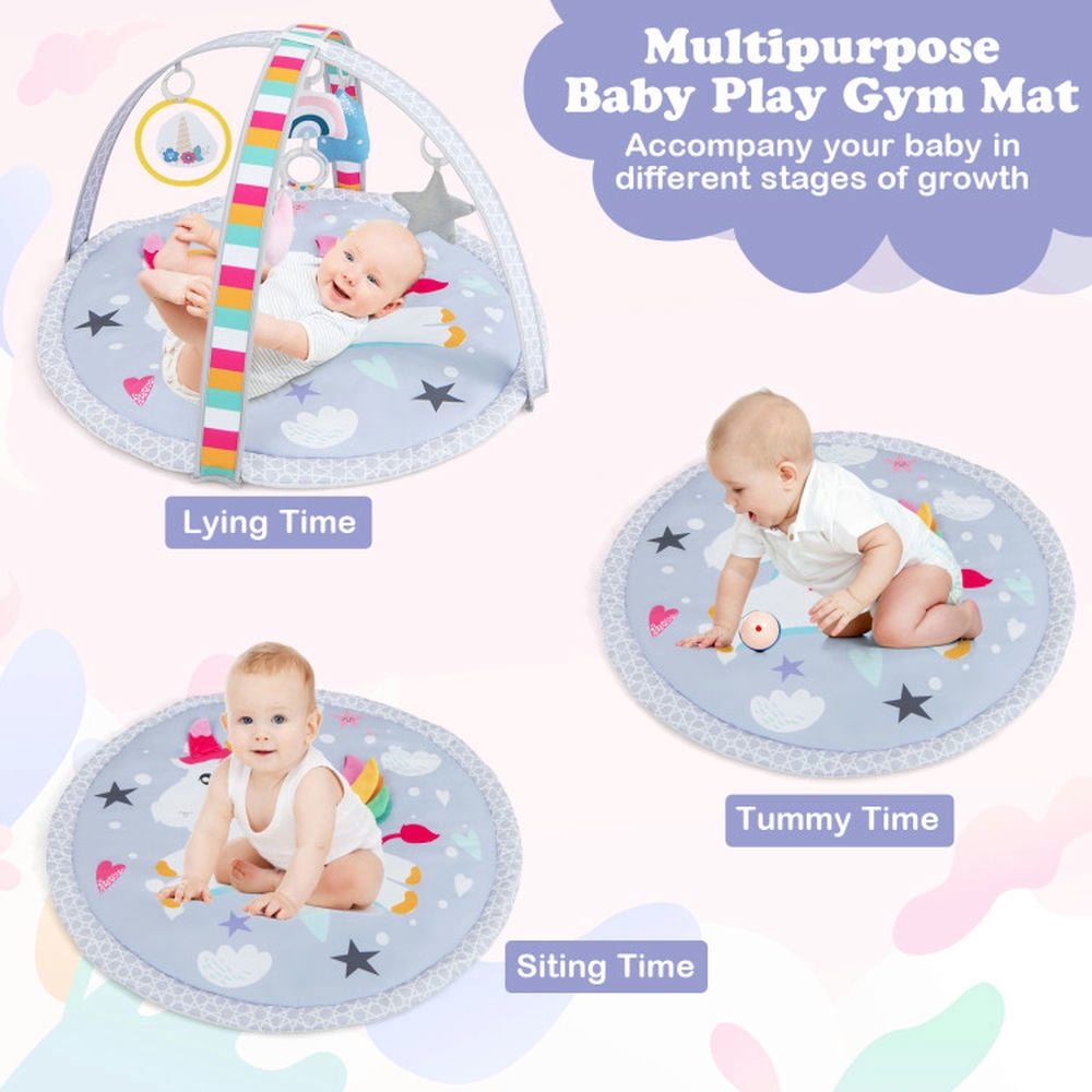 Yardi Yard Baby Play Gym Mat 7-in-1 Tummy Time Activity Mat with 5 Detachable Toys-Multicolor, Baby Play Mat for Toddler Infant 0-3-6-9-12 Months