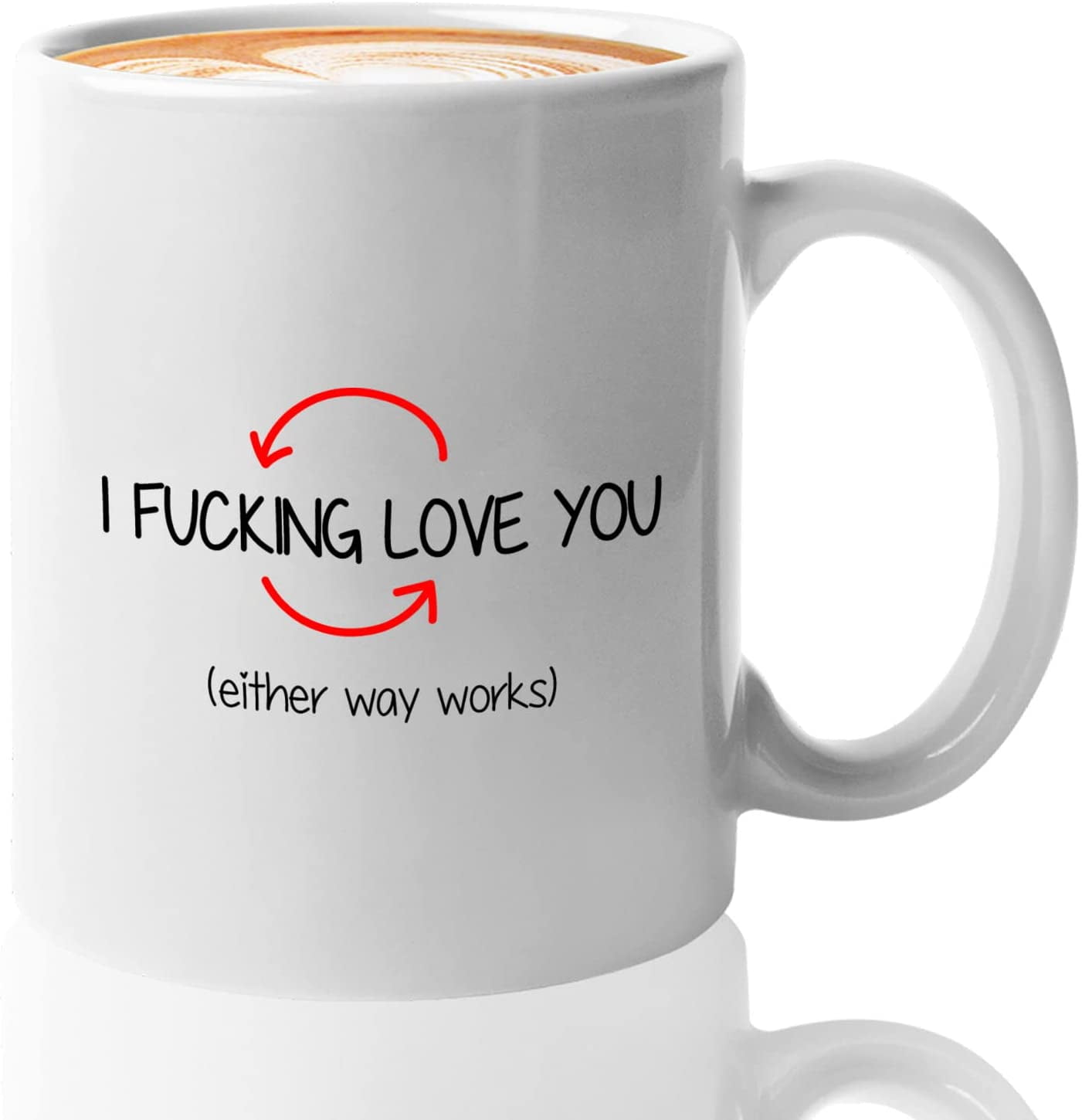 Anniversary Coffee Mug 15oz, I Love You Either Way Works Witty Joke Relationship Valentines Gift for Marriage Couple Wife Husband, Black photo