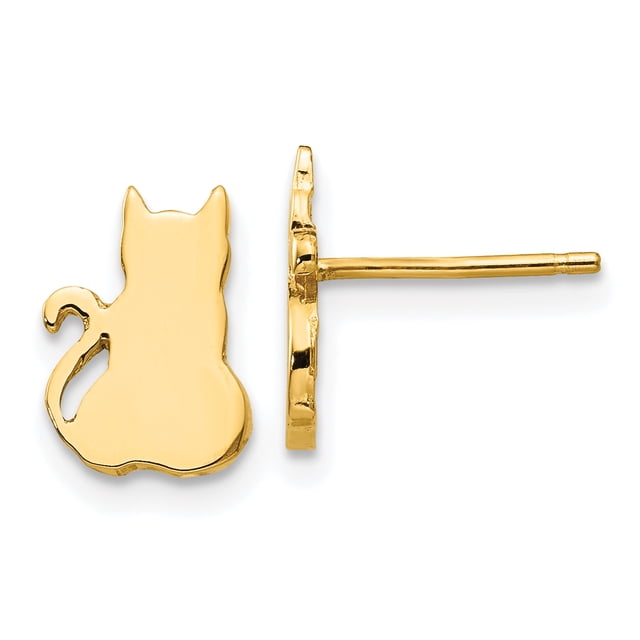 14k Yellow Gold Cat Stud Earrings Ball Button Animal Dog