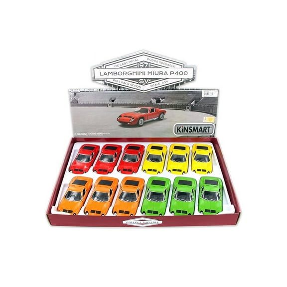 1971 Lamborghini Miura P400 SV Hard Top Diecast Car Package - Box of 12 1/34 Scale Diecast Model Cars, Assorted Colors