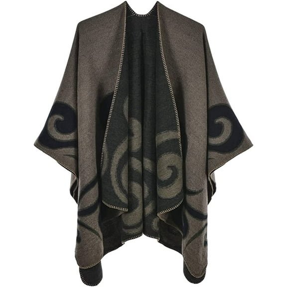 PIKADINGNIS Women's Winter Poncho Capes Vintage Open Front Tassel Blanket Shawl Wrap Cardigan Coat