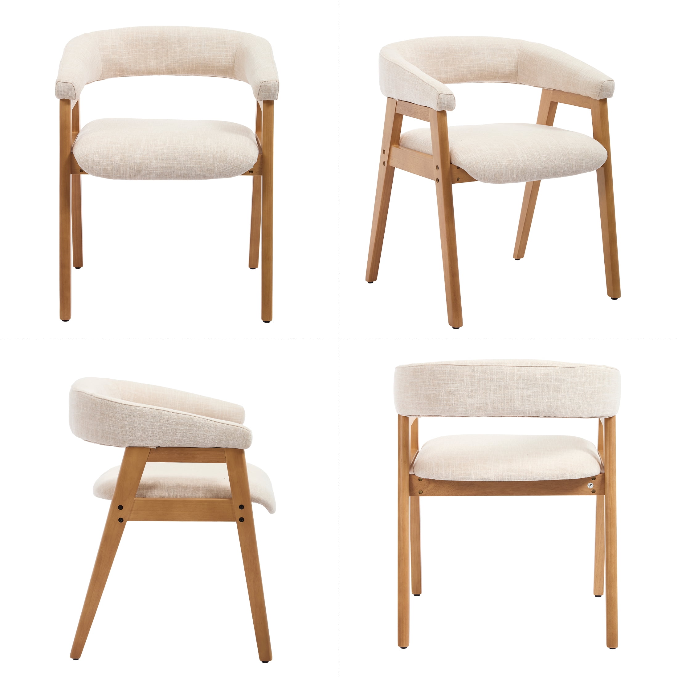 Guyou Modern Dining Chairs Set of 2, Linen Upholstered Wooden Kitchen Side Chairs, Barrel Armchair with Curved Backrest for Dining Room Kitchen Living Room, Beige