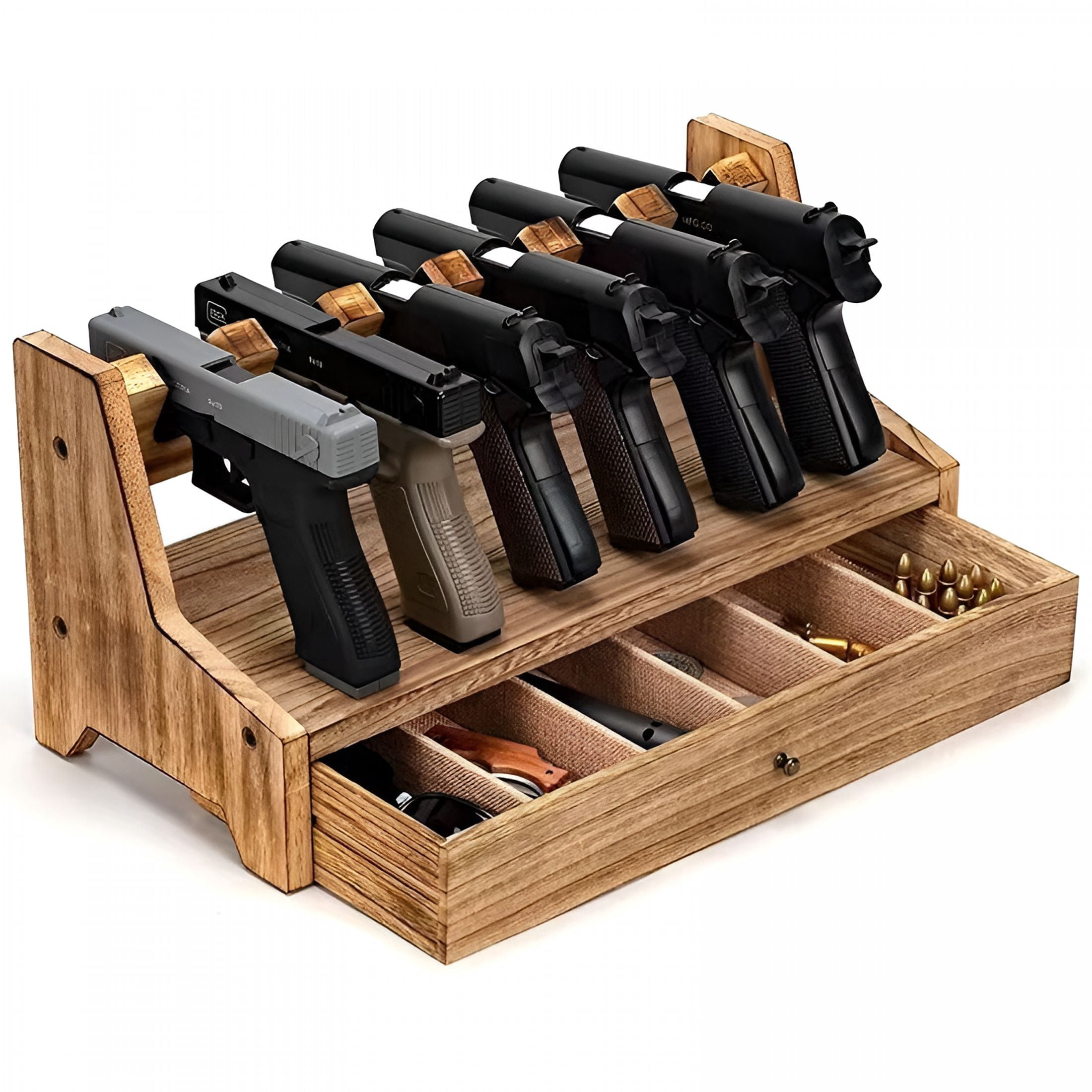LAMIRO Wooden Pistol Handgun Rack Cabinet Storage Organizer for 6 Guns