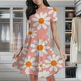 thumbnail image 2 of Daisy Floral Peach Pattern Women's Classic Swing Skater Dress Casual Work Party Cocktail Dresses, 2 of 6