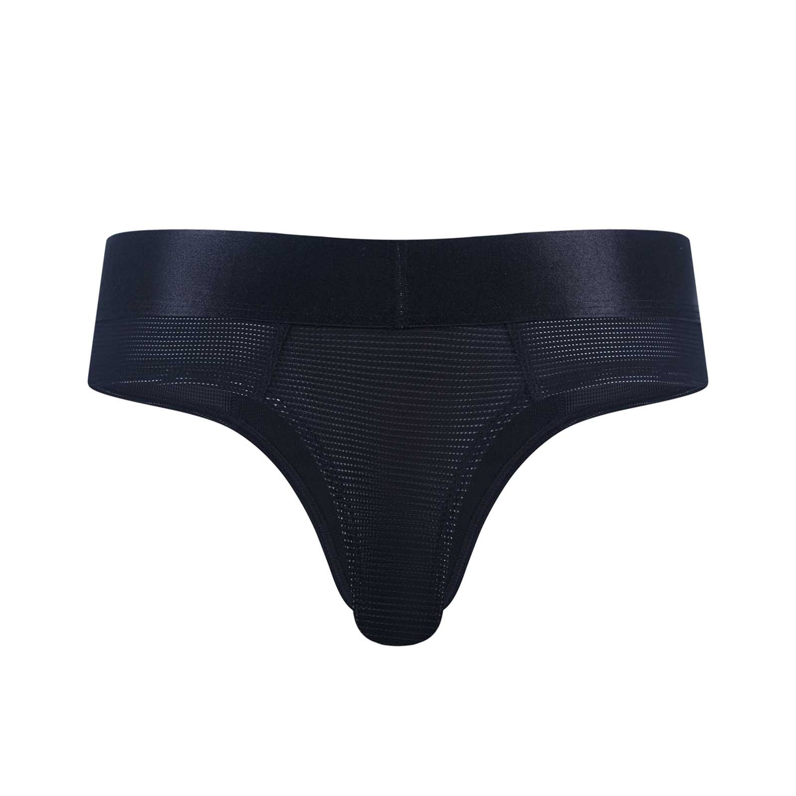 Mens Low-Rise Bulge Pouch Thong T-Back G-String Bikini Briefs - Nylon Spandex Underwear