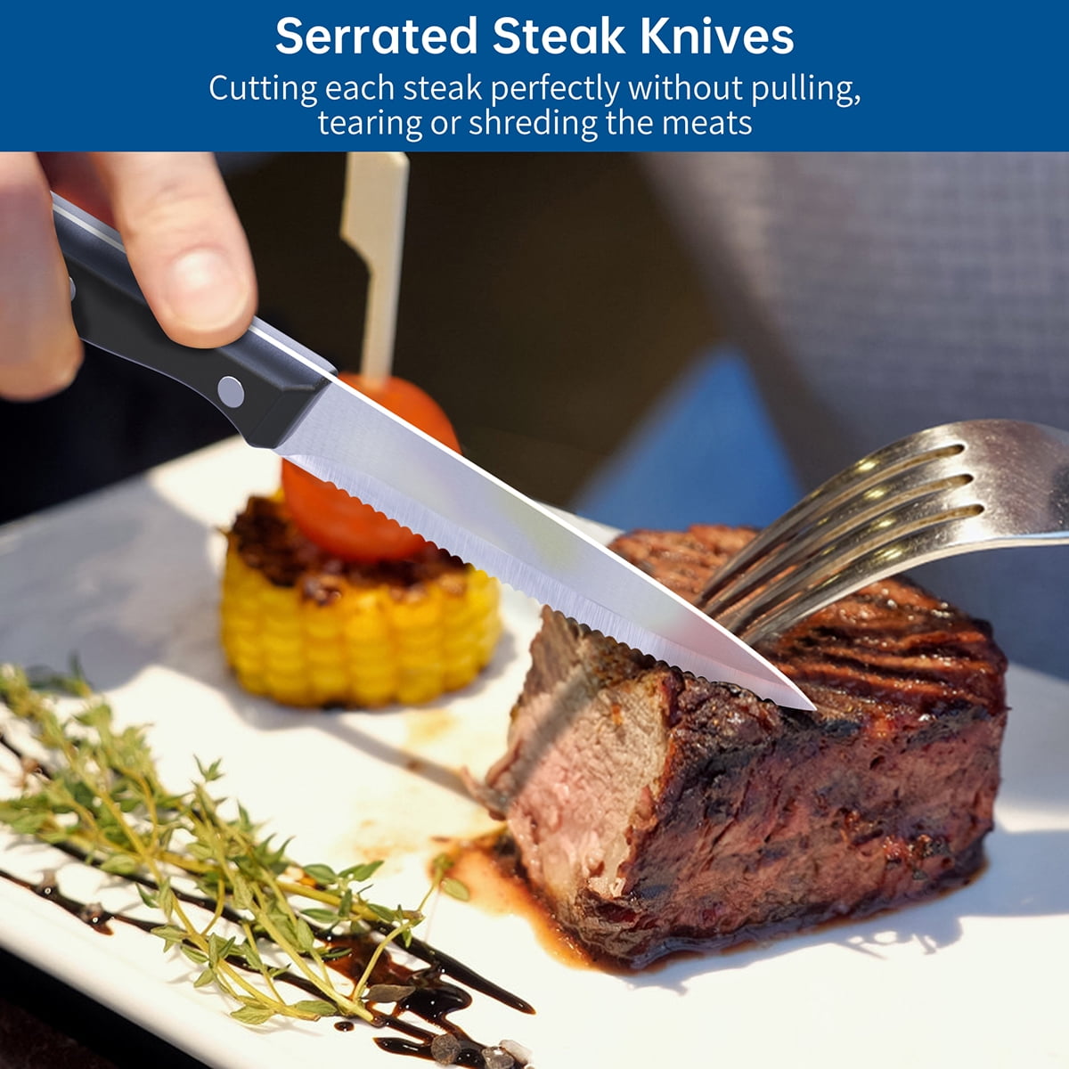 Gold Steak Knife Set, Kyrtaon Golden Serrated Knife, Titanium Gold Plating  Stainless Steel Sharp Knives Set, Dinner Knifes Set of 8, Dishwasher Safe