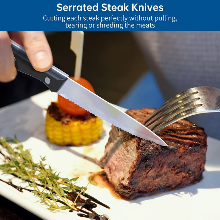 Gped Steak Knives Set of 8, 4.5-Inch Serrated Steak Knife Set, Ultra Sharp Stainless Steel Triple Rivet Collection Kitchen Steak Knife Set, Non-Stick