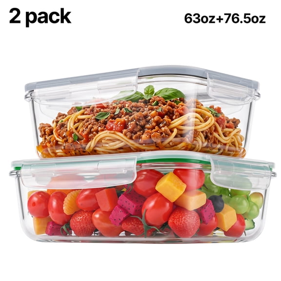 2 Pack 63oz 76.5oz Large Glass Storage Containers With Lids