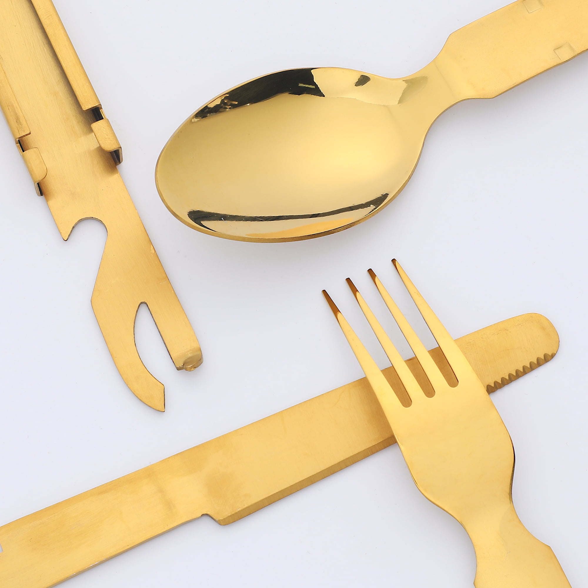 Unique Bargains Stainless Steel Flatware Set with Forks and Spoons Gold 4 Pcs