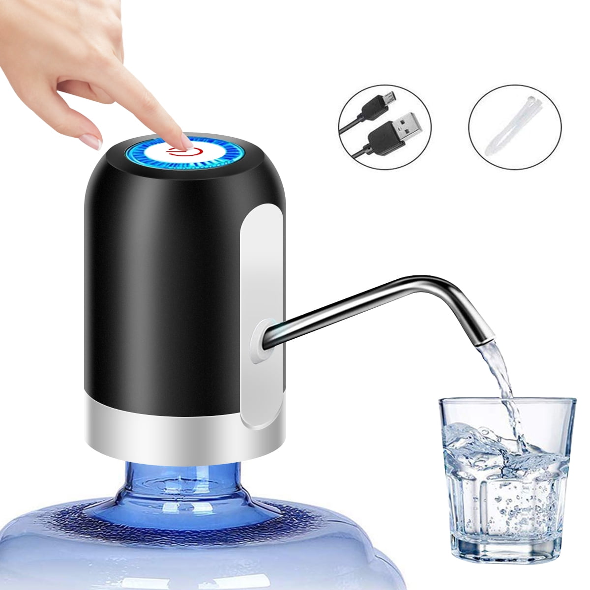 White USB Portable Water Dispenser LED Light Bottled Water Pump for Home Office Electric Drinking Water Bottle Pump