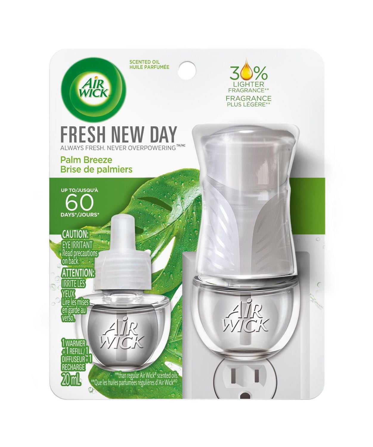 Air Wick Plug In Scented Oil Kit, Fresh New Day, Palm Breeze, 1 Warmer + 1 Refill (1x20mL)