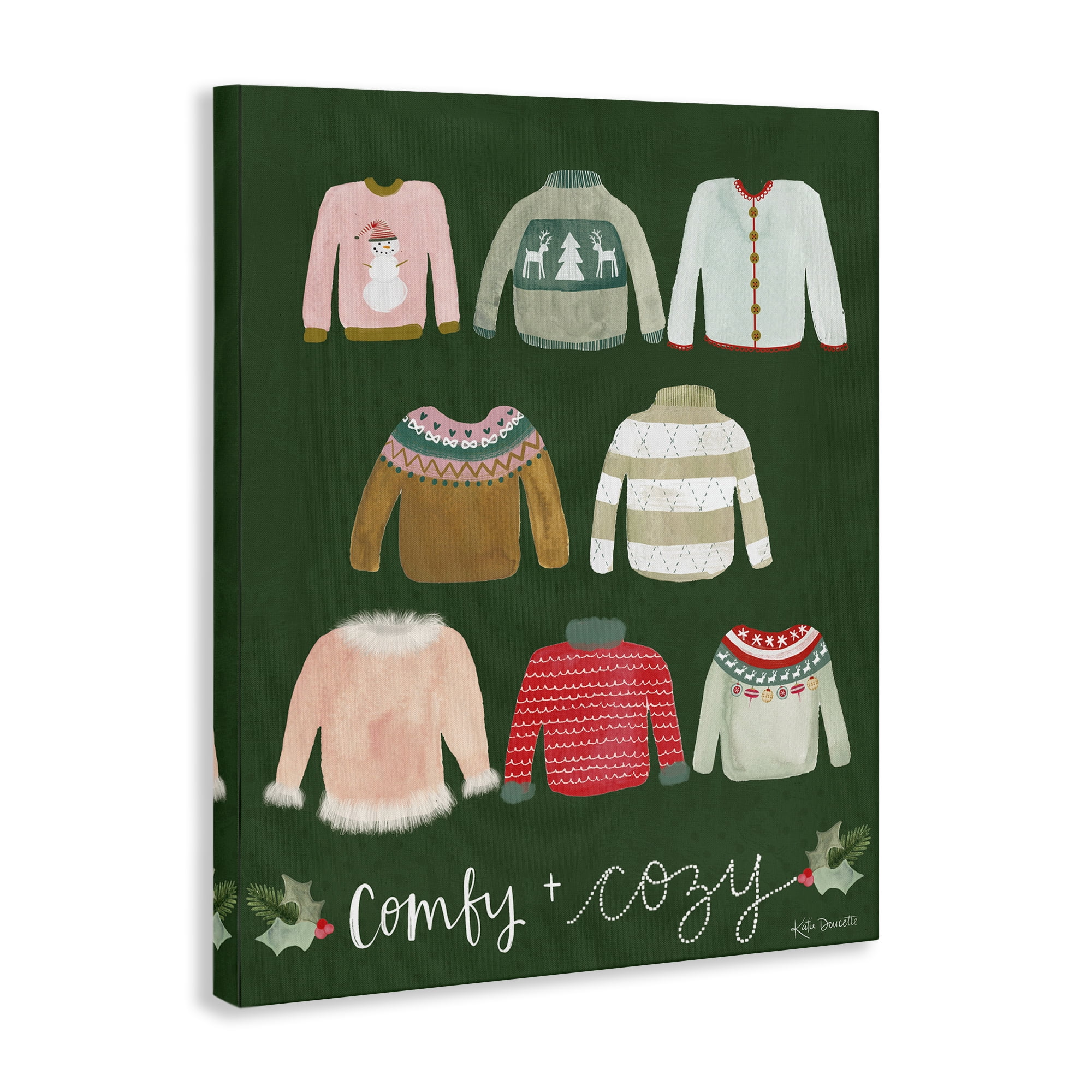 Stupell Industries Comfy & Cozy Sweaters Holiday Painting Gallery Wrapped Canvas Art Print Wall Art, 16 x 20
