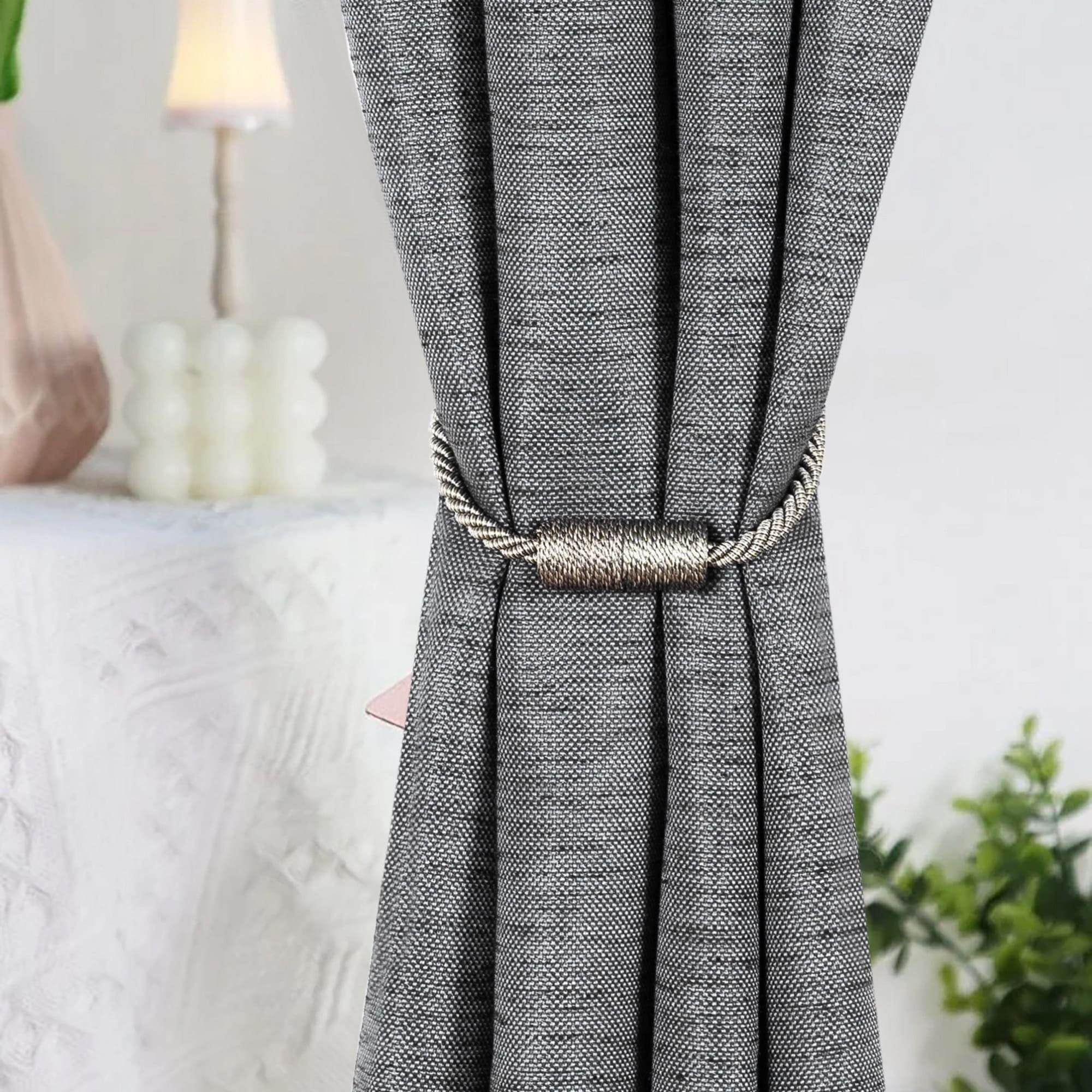 Mainstays 2-Pack Magnetic Tiebacks for Curtains, 17.5 Inch - Gray