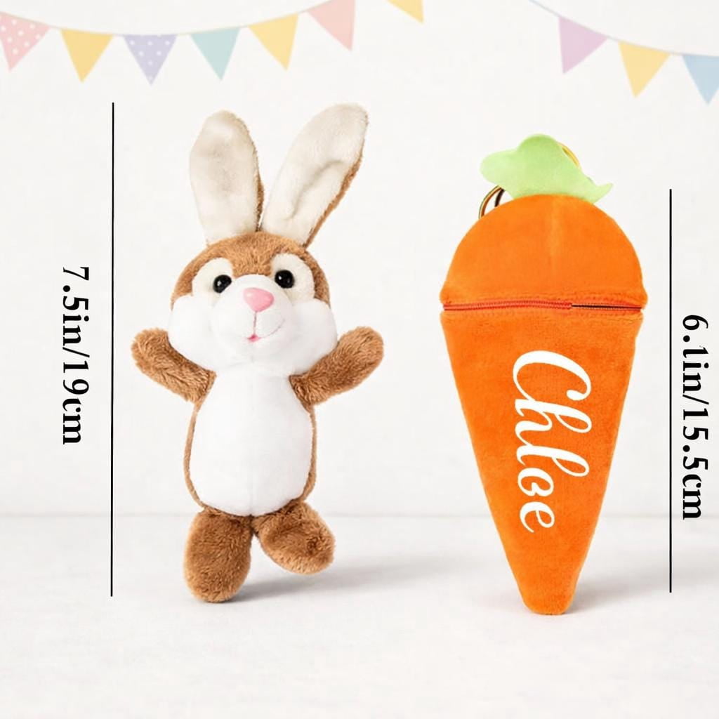 Personalized Bunny in Carrot - Customized Stuffed Rabbit Accessory - Unique Easter Gift Charm
