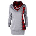 thumbnail image 1 of Qiopertar Mode Femmes Col Rabattu Bouton Plaid Patchwork Chandail en Molleton Blouse Offres de la Semaine Liquidation à Moins de 5$ jusqu'à 90 % de Réduction, 1 of 8