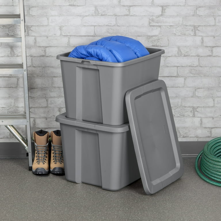 Sterilite 18 Gallon Gray Tote Box Durable Plastic, Secure Lid