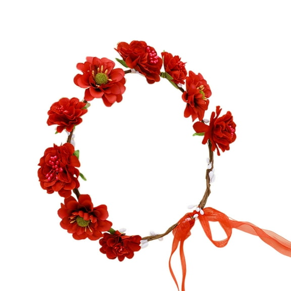 Yoetaun Flower Headbands Women Bride Flower Crown For Wedding Party Supply Floral Garlands Crown Hair Wreath Floral Headbands Red