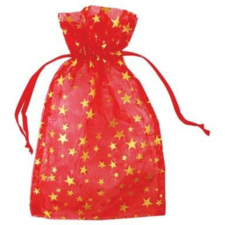 Large Red Organza Pouch w/ Gold Stars 4