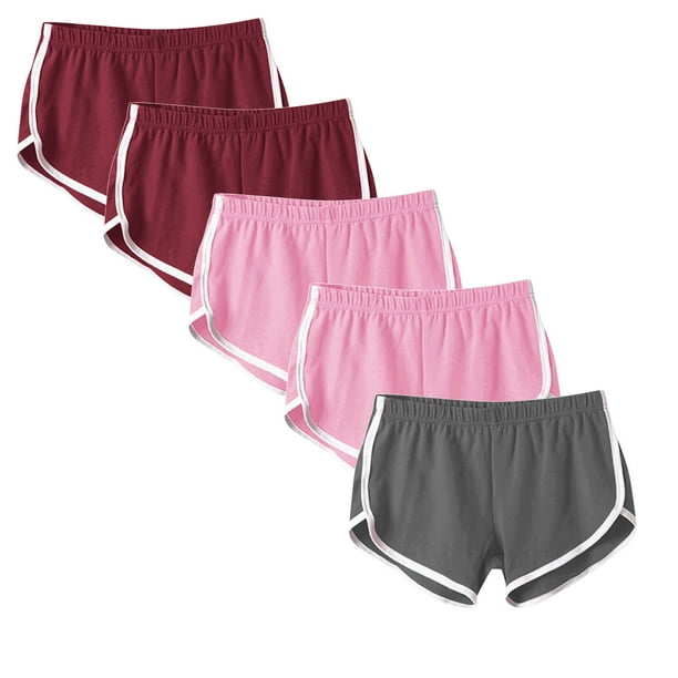 Puntoco Pantalones cortos deportivos para mujer, 5 piezas, cintura elástica, pantalones cortos casuales de verano para mujer