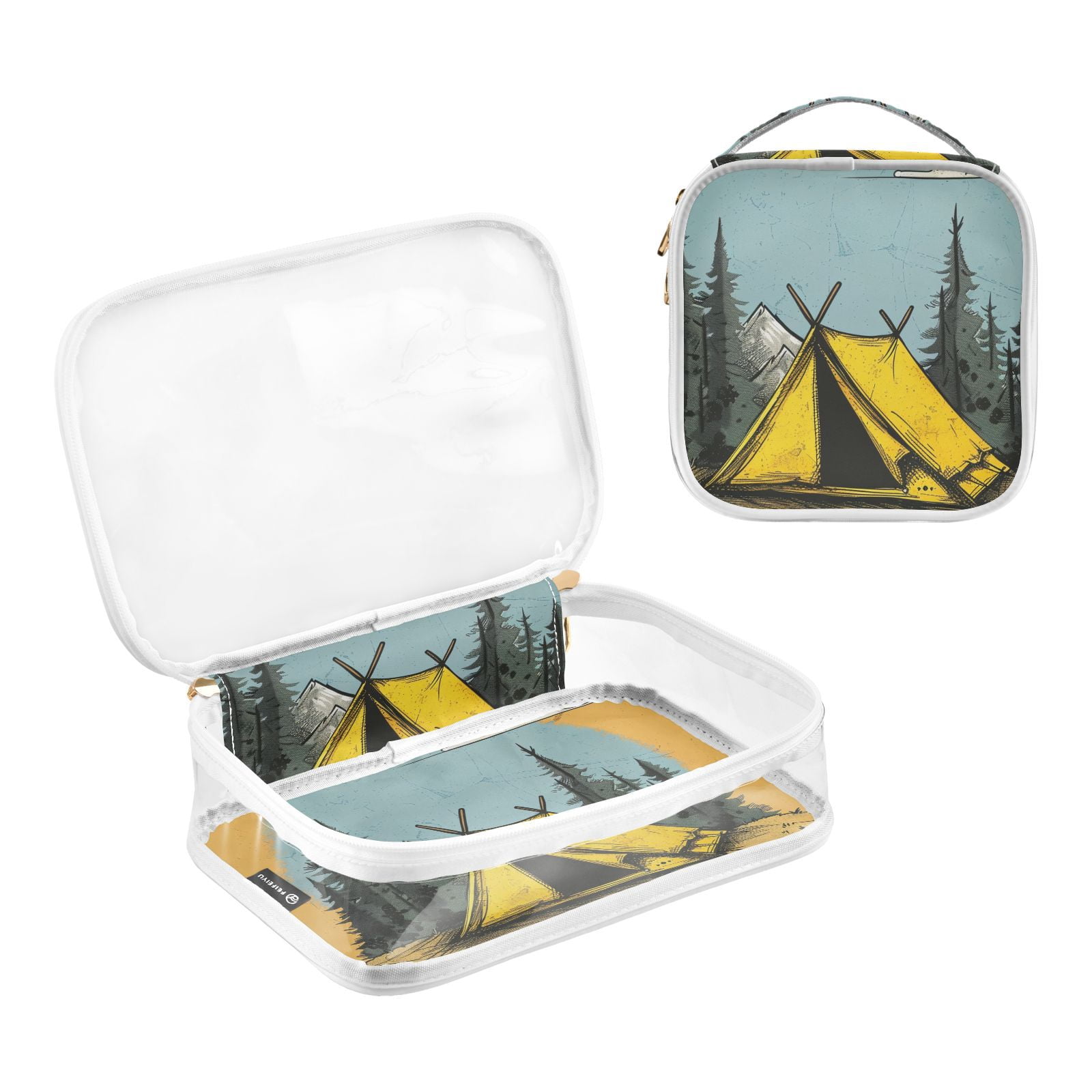 Clear Makeup Bags with Handle Large Opening 2 Pack Set Toiletry Bag Quart Size Bag, for Women Man Traveling Travel Essentials, Toiletries and Other. Camp Wild
