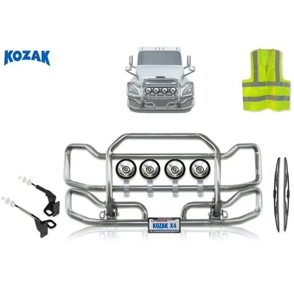Kozak Compatible with Freightliner Cascadia 2018  (Without Fogs) Front Grille Deer Bumper Guard Large Chrome