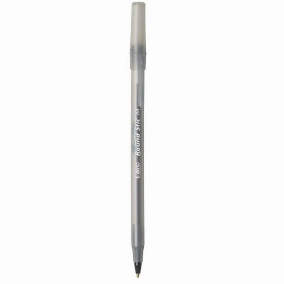 Round Stick Ballpoint Pen, Medium Tip, Black Ink, Pack - 12