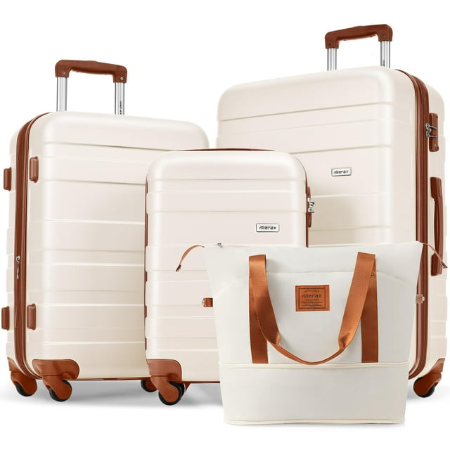Merax Expandable Hardside Luggage Spinner Wheel Suitcase TSA Lock Suit Case, Brown and Ivory, 4-Piece Set