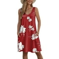 thumbnail image 5 of felwors Womens Summer Dresses 2025 V Neck Sleeveless Sundresses with Pockets Beach Vacation Clothes Floral/Plain Red, S, 5 of 7