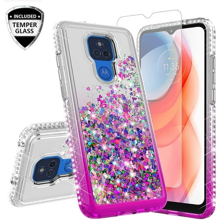 SPY Case for Motorola Moto G Play 2021 Case Cover Case Glitter Liquid Quicksand Waterfall Sparkle Shock Proof Phone Case Cover Girls Women - Clear/Purple