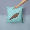 thumbnail image 2 of Indian Peahen Peafowl Blue Check Fabric Decorative Pillow, 2 of 4